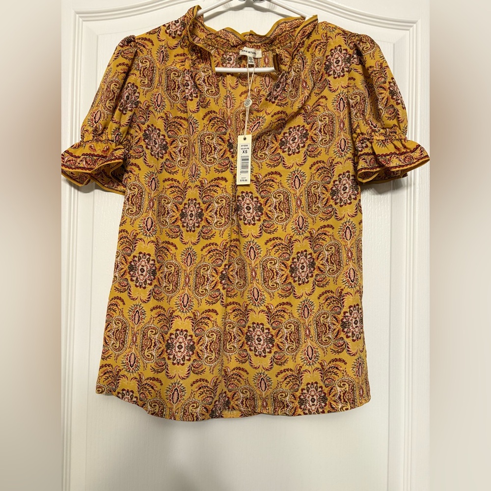 Max Studio Mustard Floral Paisley Blouse